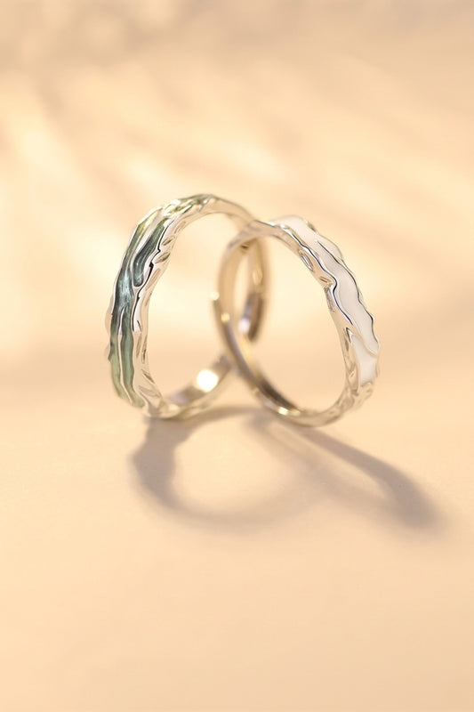 Bagues de Couple en Argent & Émail - Roseaux et Rosée du Matin - HanWen Shop