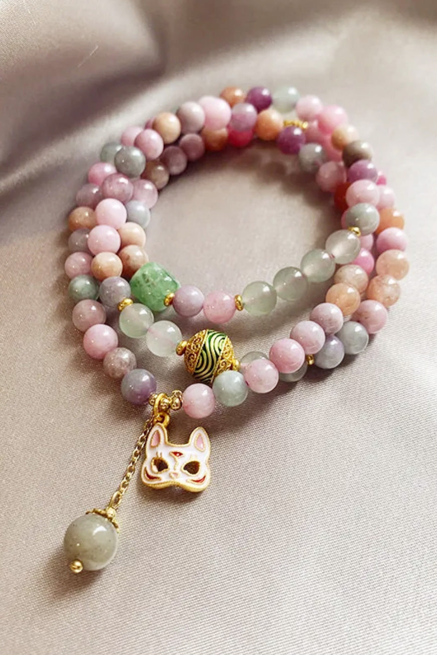 Bracelet 3 tours en Pierres Naturelles – Masque de Renard Rose - HanWen Shop