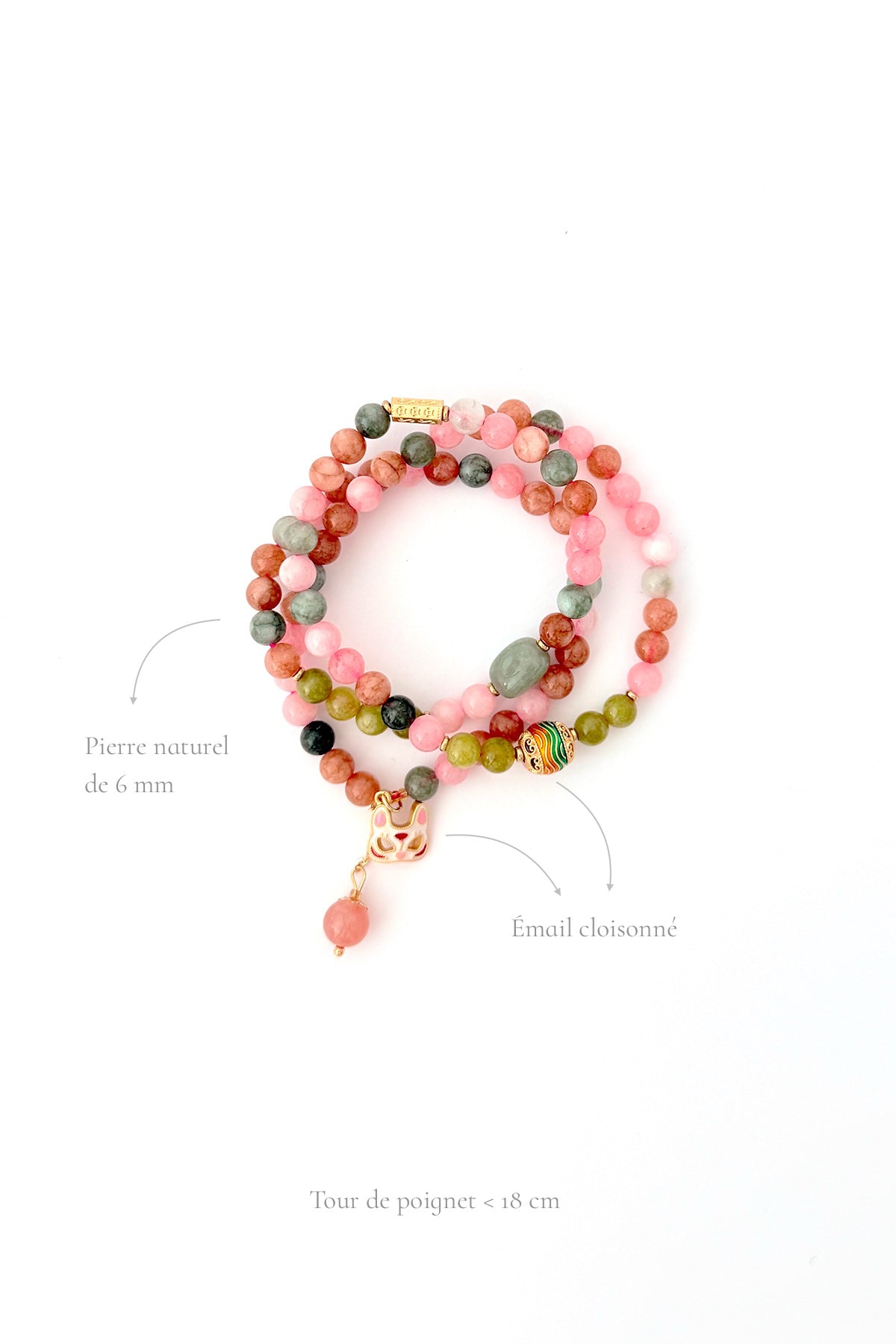 Bracelet 3 tours en Pierres Naturelles – Masque de Renard Rose - HanWen Shop