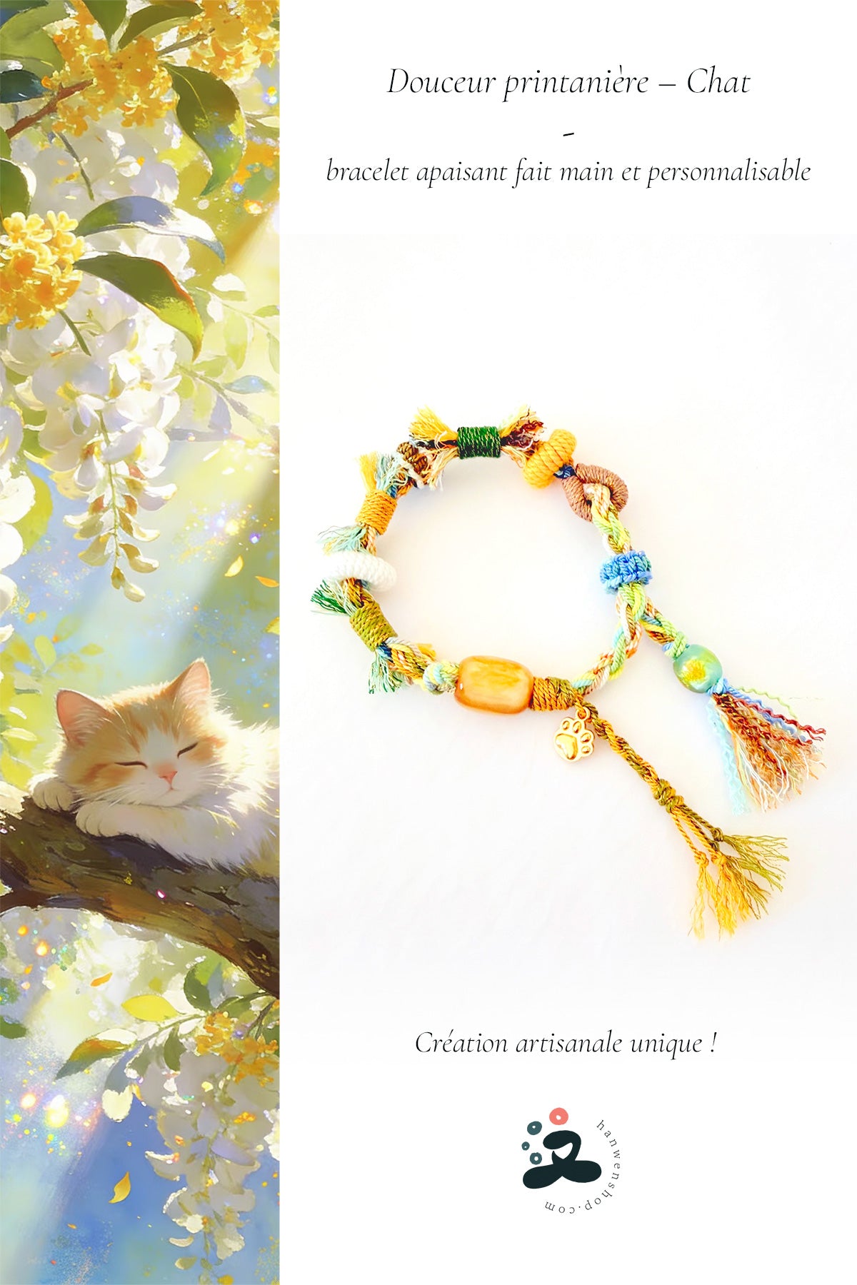 Bracelet apaisant fait main et personnalisable - Douceur printanière – Chat - HanWen Shop