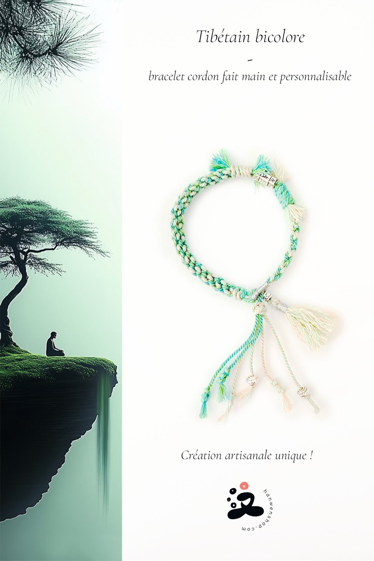 Bracelet cordon personnalisable - Tibétain bicolore - HanWen Shop