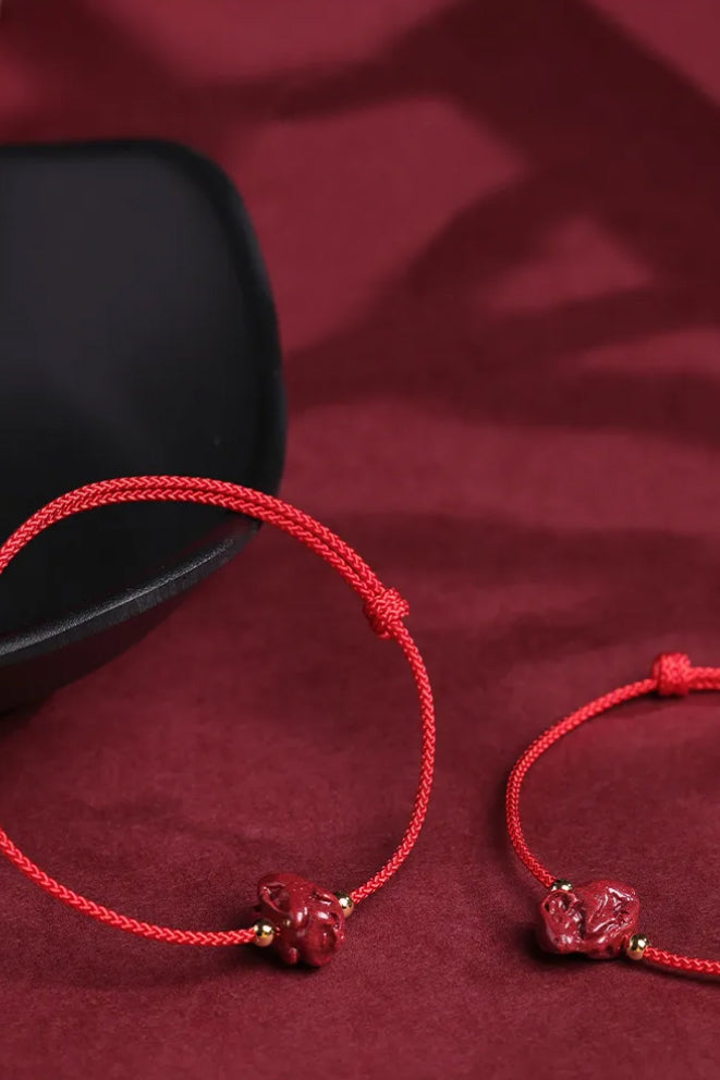 Cordelette rouge avec cinabre - 12 signes du zodiaque - HanWen Shop