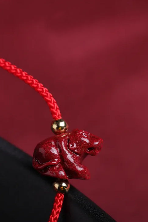 Cordelette rouge avec cinabre - 12 signes du zodiaque - HanWen Shop