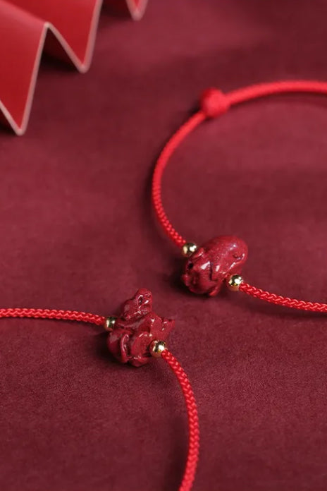 Cordelette rouge avec cinabre - 12 signes du zodiaque - HanWen Shop
