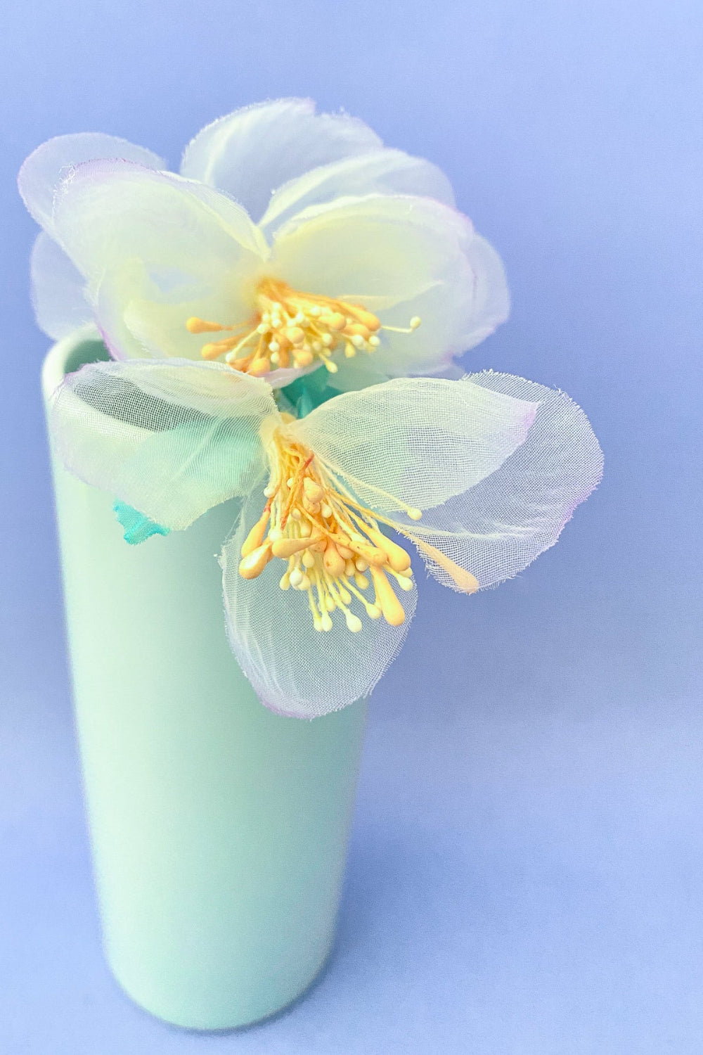 Coffret fleurs en soie - rose, jaune, violette : 1 épingle à cheveux en bois, 2 barrettes à cheveux et 1 carte postale - HanWen Shop