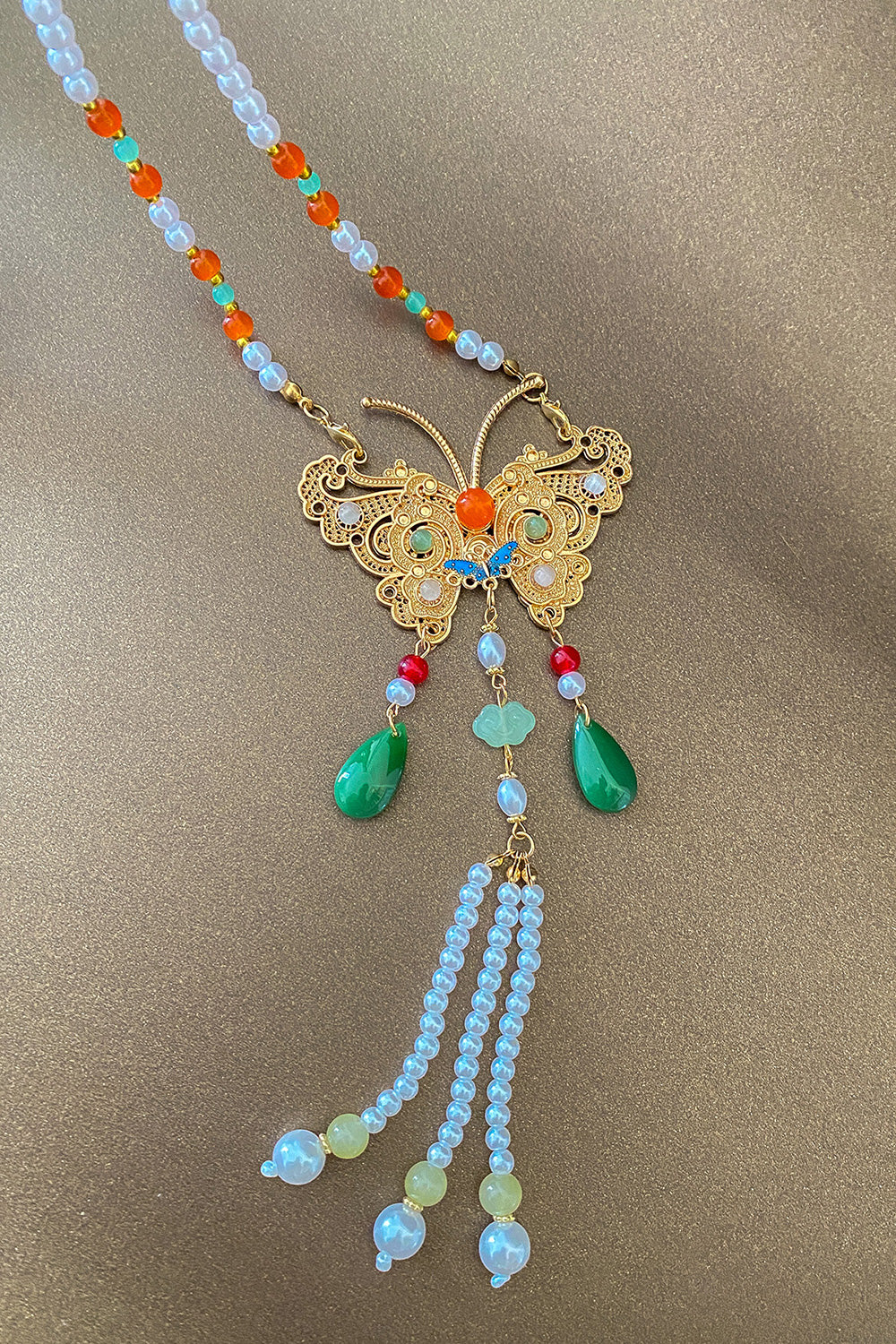 Collier de la dynastie Ming 明 - Papillon avec Pompon rouge - HanWen Shop