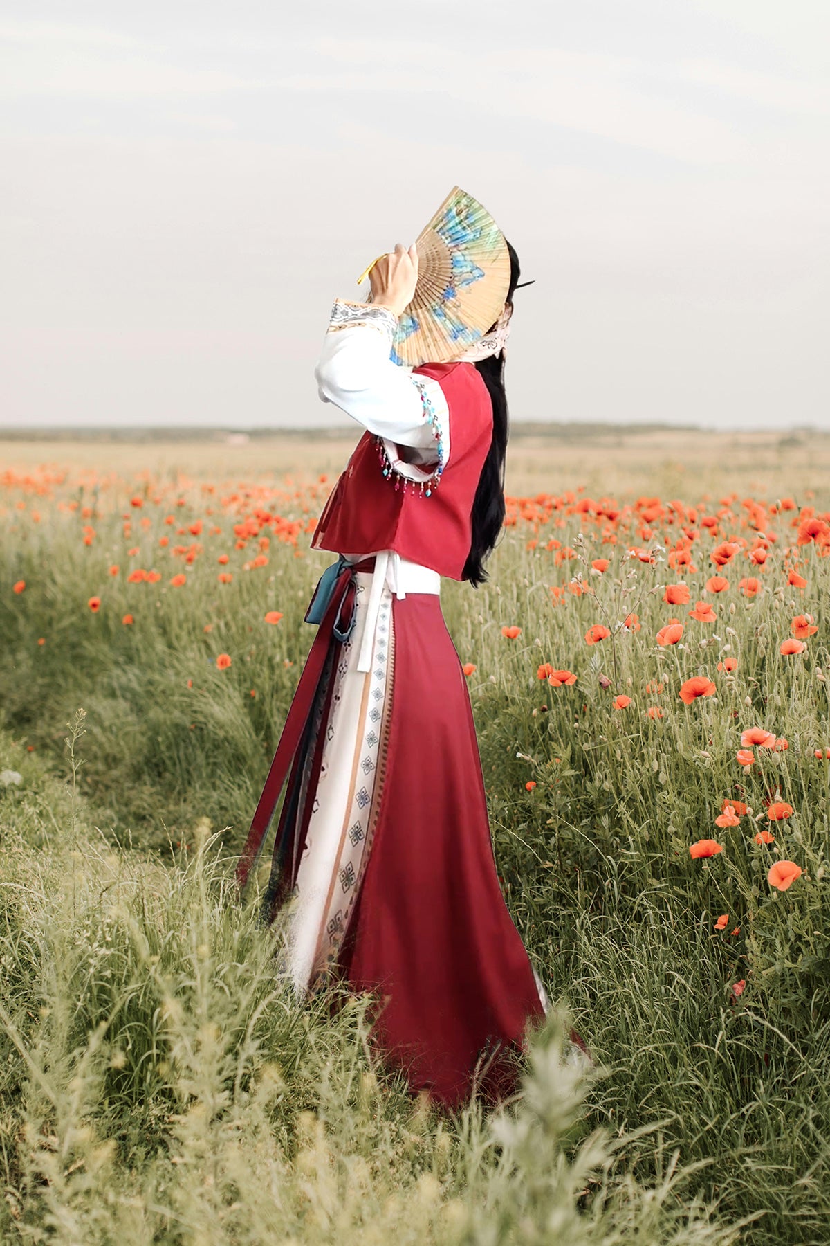 Ensemble Hanfu de la dynastie Weijin 魏晋 - Hong "BaPoQun" - HanWen Shop