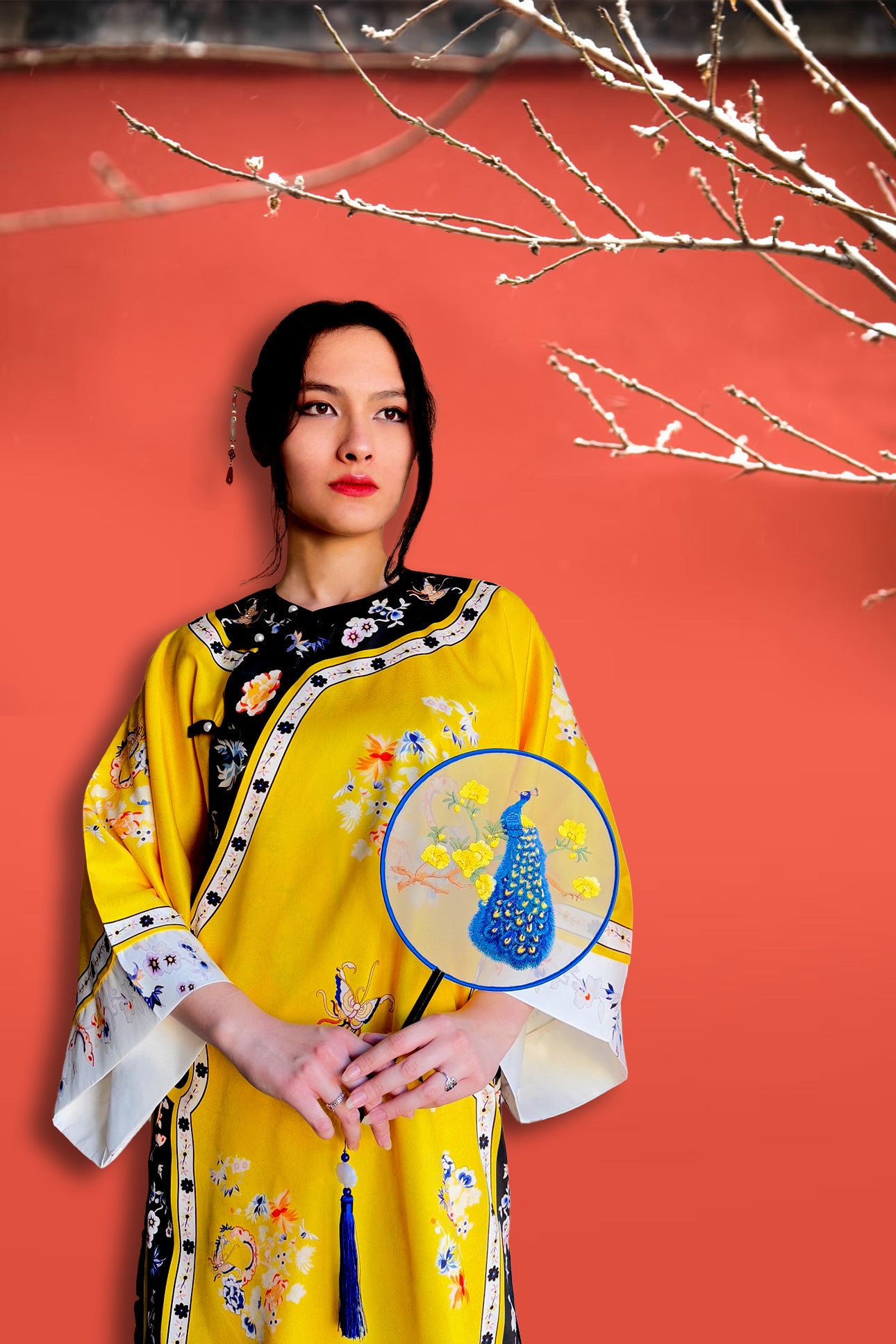 Ensemble Hanfu de la dynastie Qing 清 - princesses Manchu en jaune - HanWen Shop