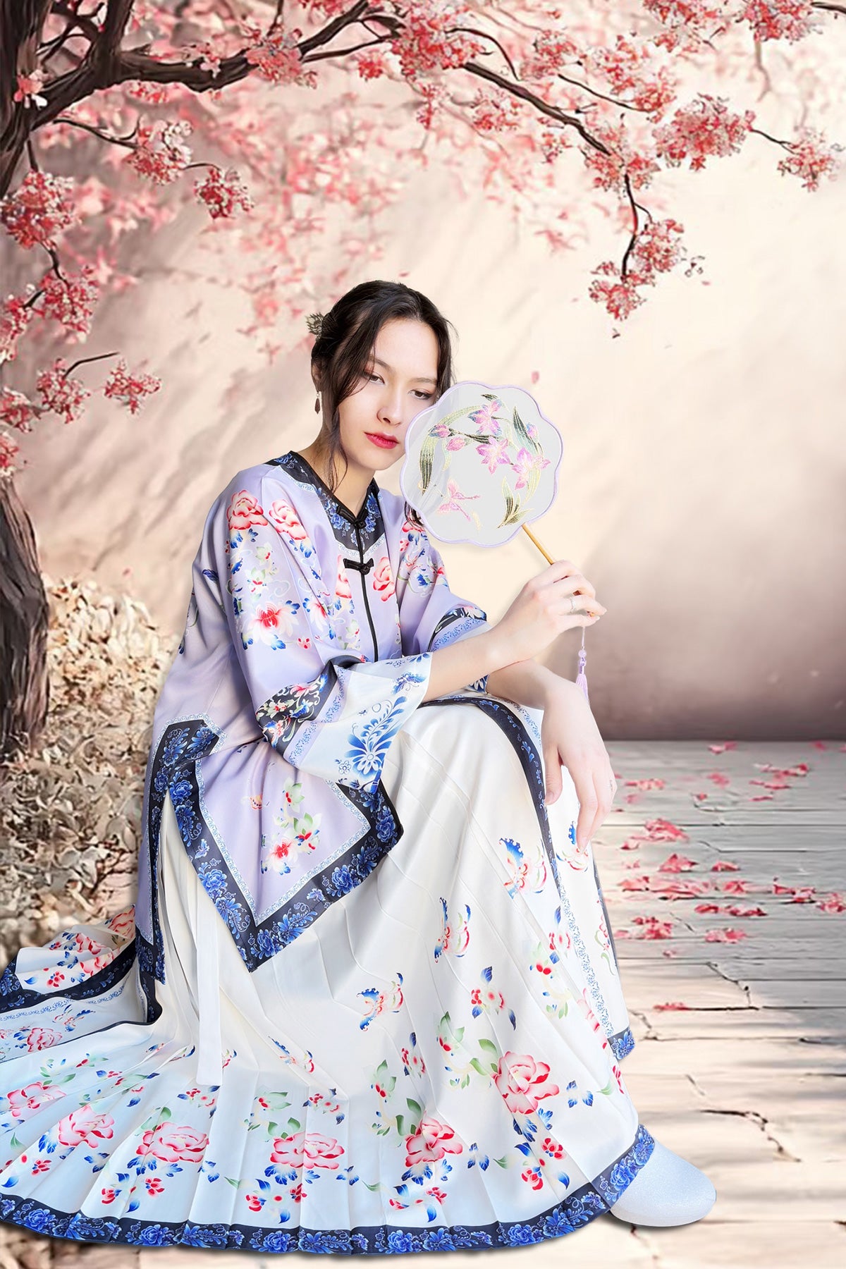 Ensemble Hanfu de la dynastie Qing 清 - princesses Manchu en violette - HanWen Shop