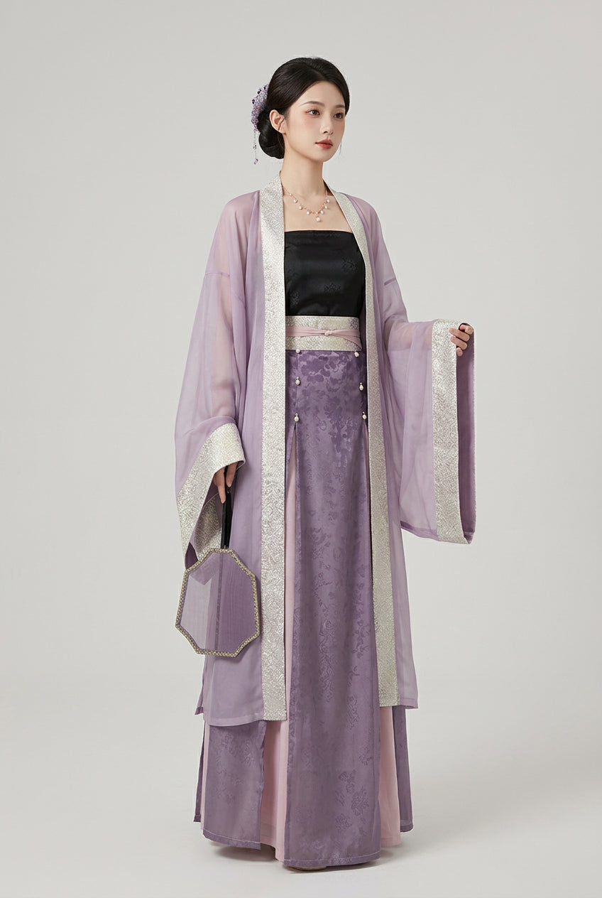 Ensemble Hanfu de la dynastie Song 宋 - Jupe à trois volants "Aura Purpurea"