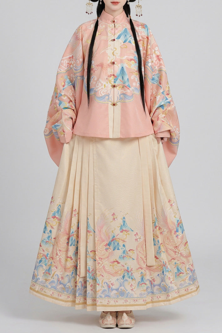 Ensemble Hanfu Style Ming - Fleurs de Pêcher Imprimé - HanWen Shop