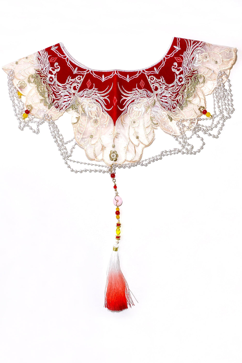Hanfu moderne - Chemisier blanc brodé à manches longue - Cour Chinois rouge - HanWen Shop