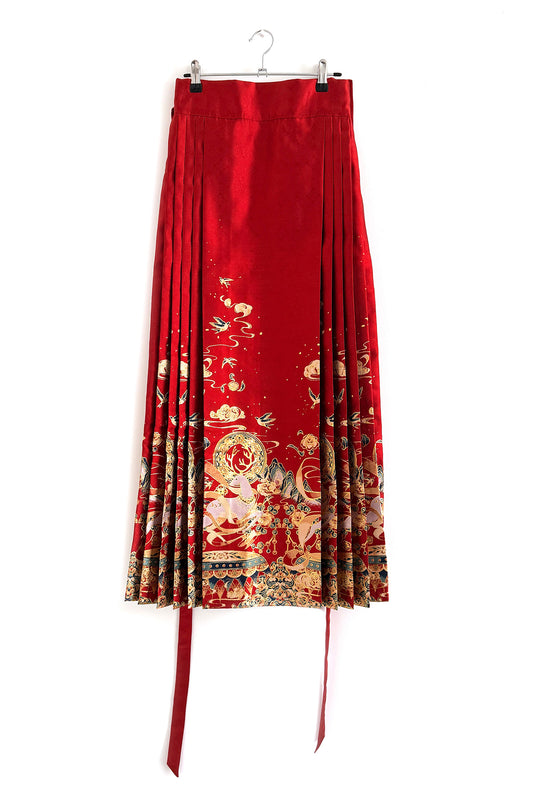 Jupe Hanfu "MaMian Qun" de la dynastie Ming 明 - Brodés dorés du cerf sacré - HanWen Shop