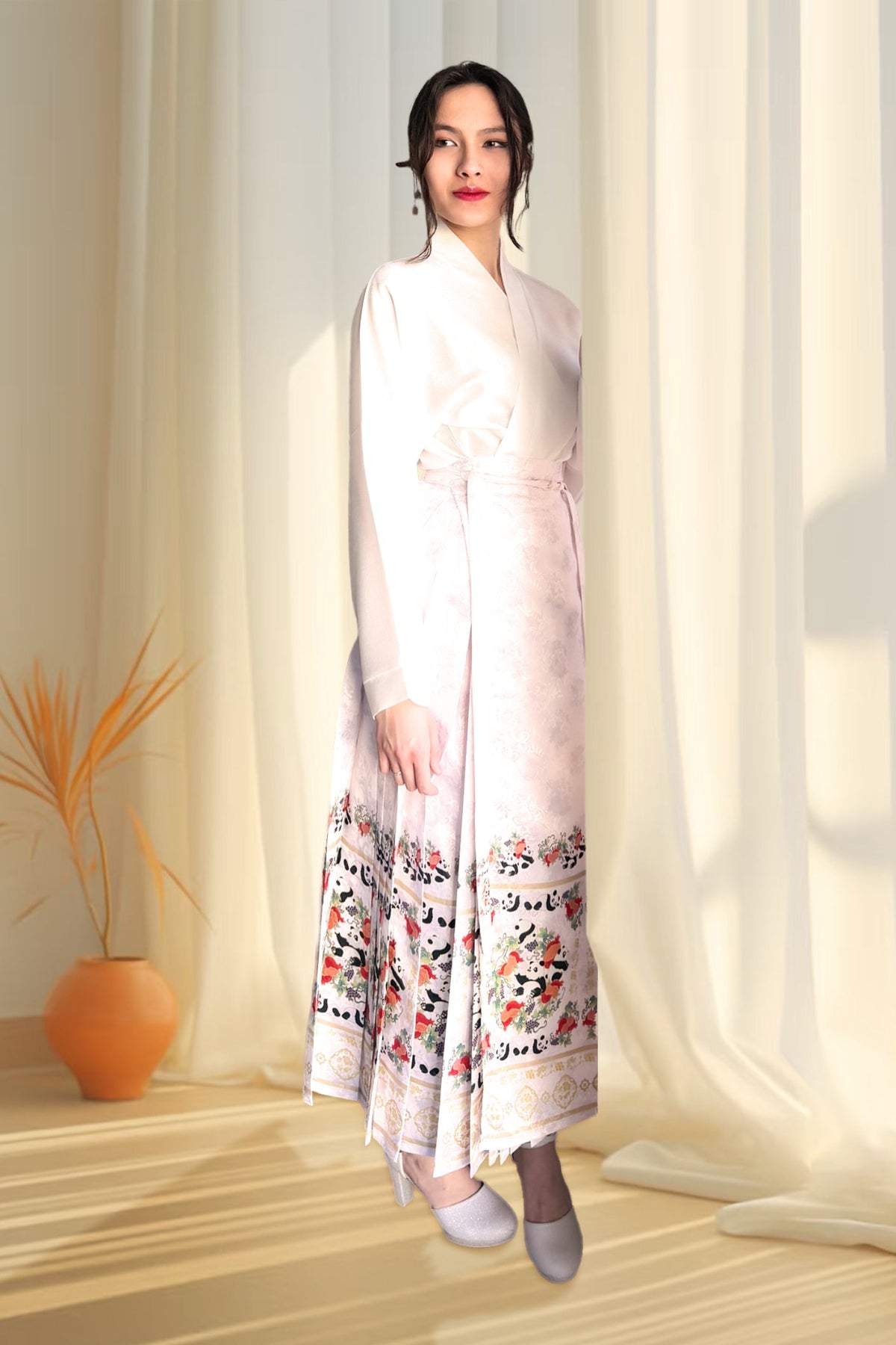 Ensemble hanfu moderne 汉元素 - Jupe "MaMian Qun" pandas et grenades - HanWen Shop