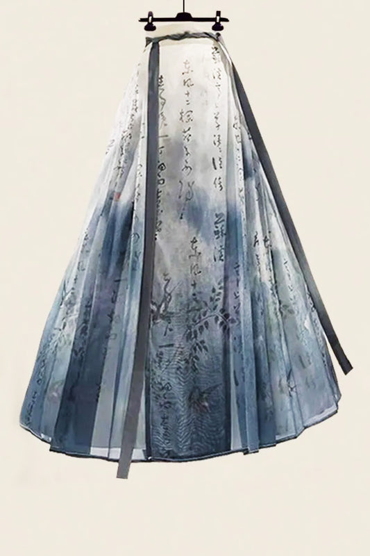 Hanfu de la dynastie Ming 明 - Jupe "MaMian Qun" calligraphie chinoise - HanWen Shop