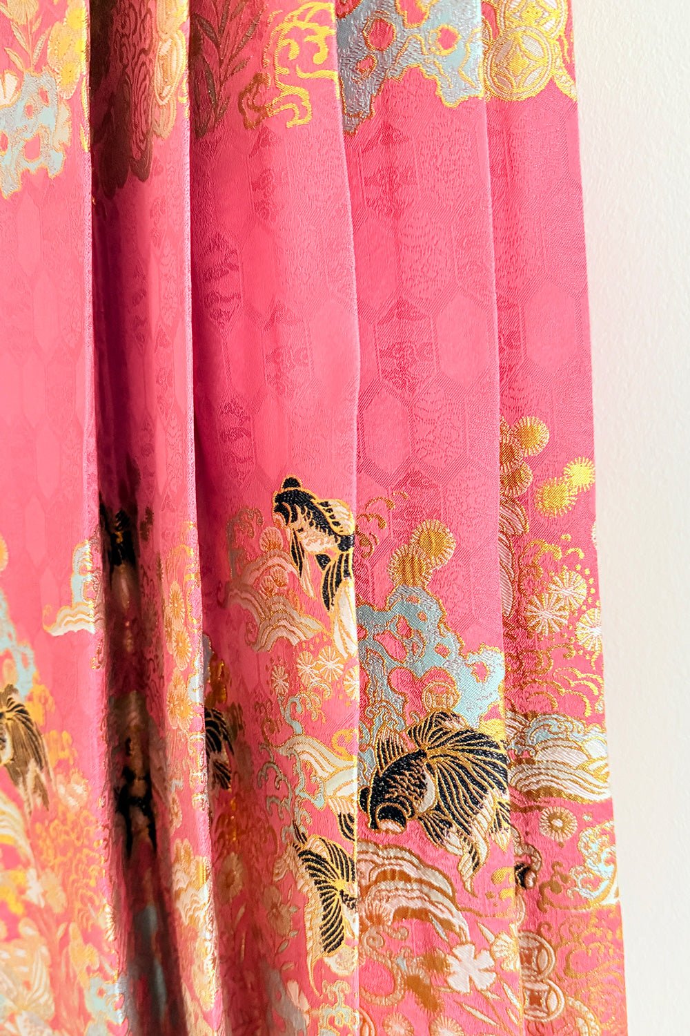 Mamian Qun du Hanfu de la dynastie Ming - Jupe brocart doré poissons rouge - HanWen Shop