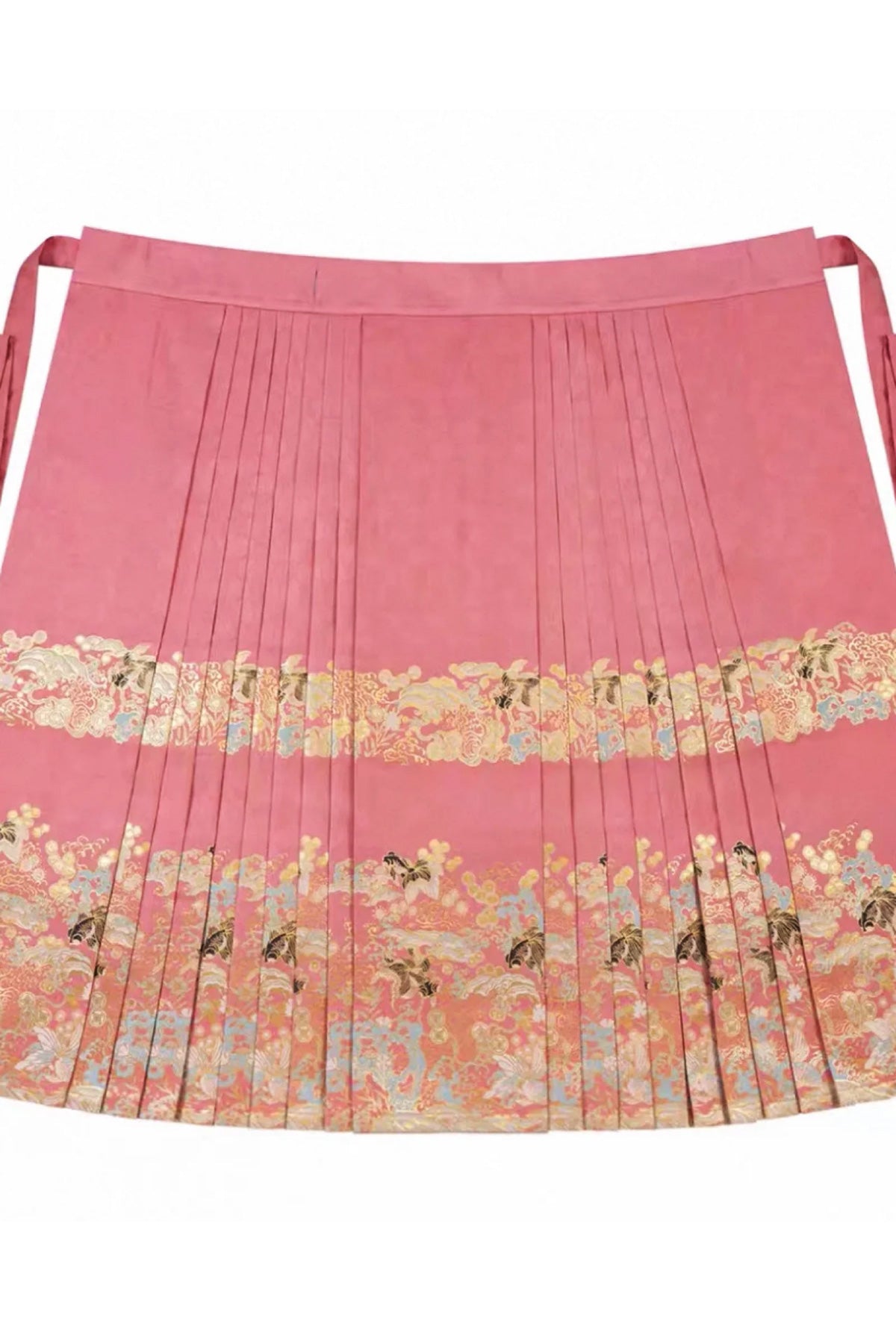Mamian Qun du Hanfu de la dynastie Ming - Jupe brocart doré poissons rouge - HanWen Shop