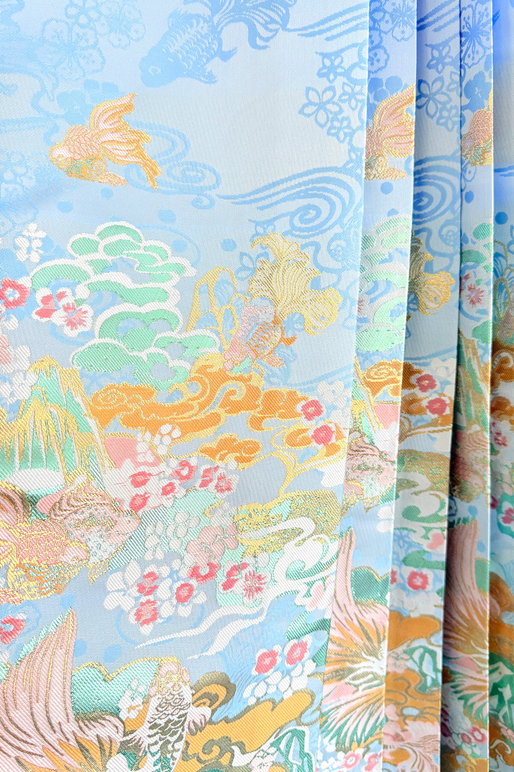 Mamian Qun du Hanfu de la dynastie Ming - Jupe brocart doré poissons rouge - HanWen Shop