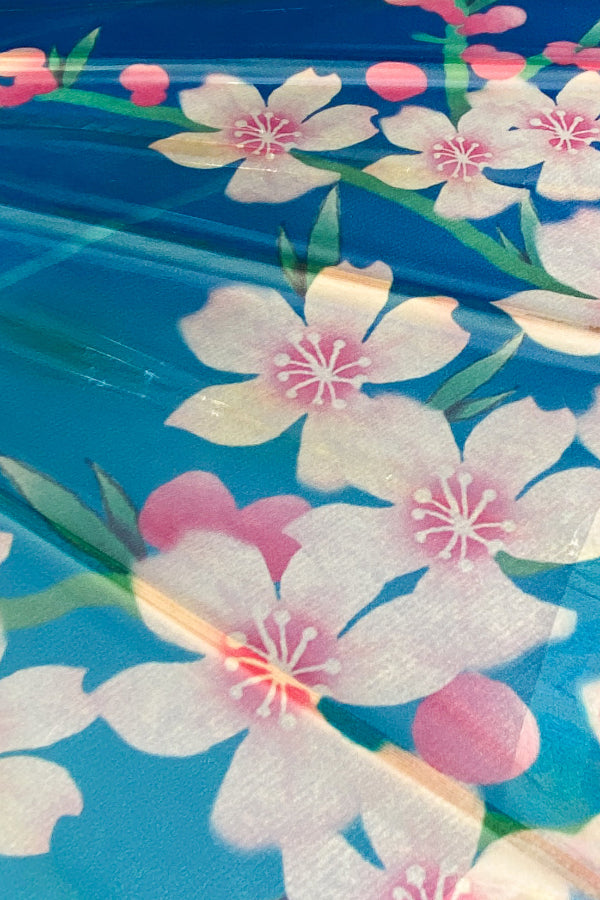 Ombrelle Chinoise en papier à l'huile - Sakura bleu - HanWen Shop