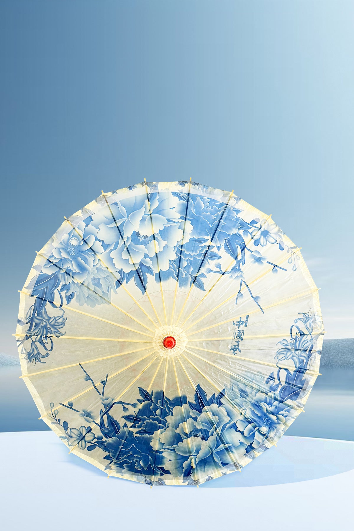 Ombrelle chinoise en papier à l'huile - Porcelaine Bleue et Blanche