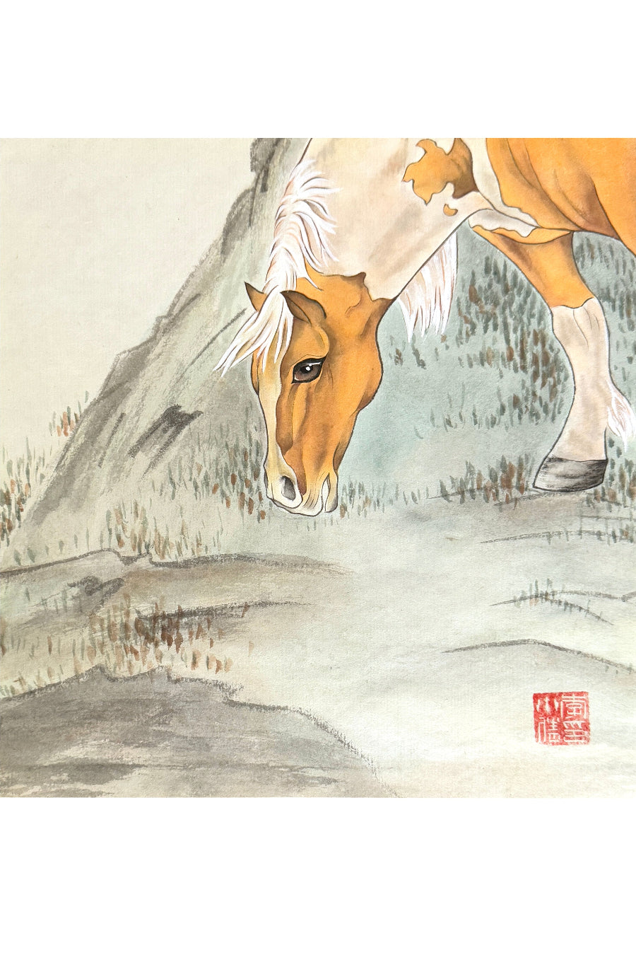 Peinture chinoise - Cheval jaune - HanWen Shop