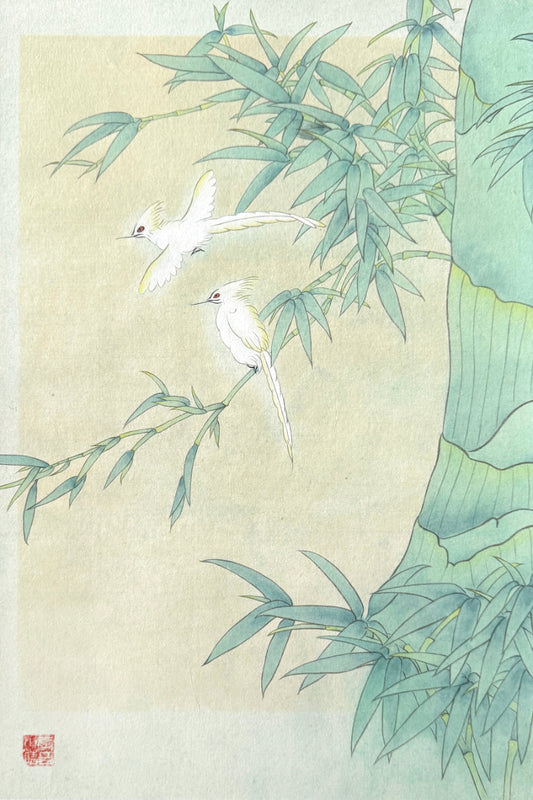 Peinture chinoise en style Gongbi - Bambous et oiseaux - HanWen Shop