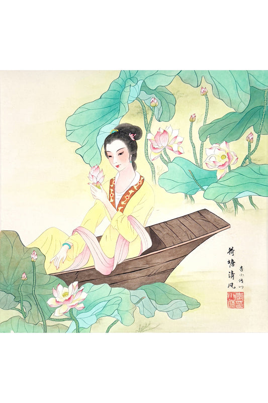 Peinture chinoise en style Gongbi - Brise fraîche sur l’étang de lotus - HanWen Shop