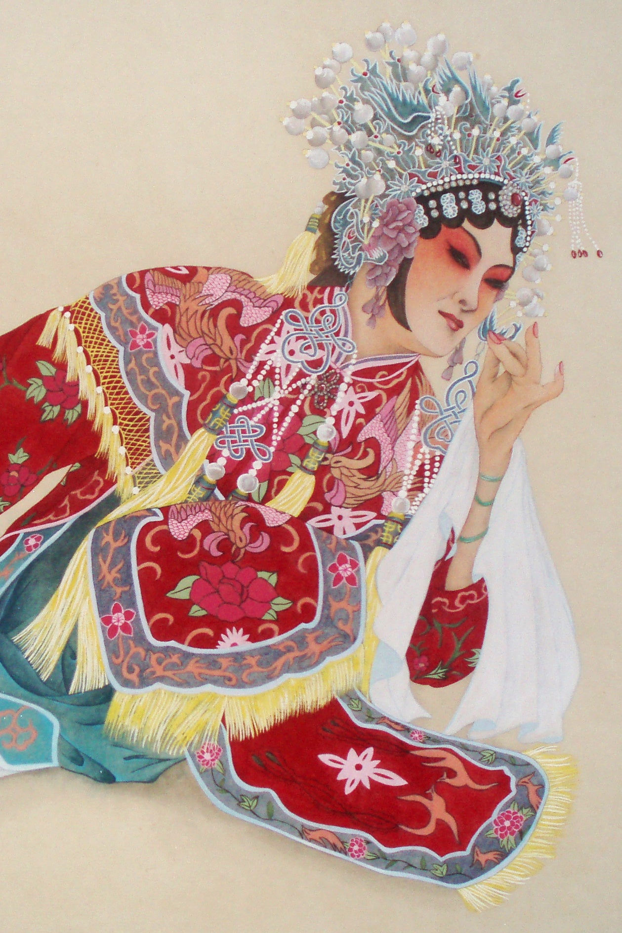 Peinture chinoise en style Gongbi - La concubine Ivre de l’opéra de Pékin - HanWen Shop