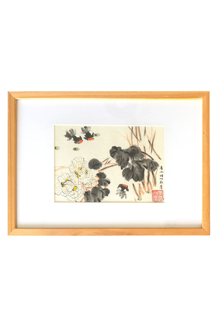 Peinture chinoise en style Xieyi - Hibiscus et poissons - HanWen Shop