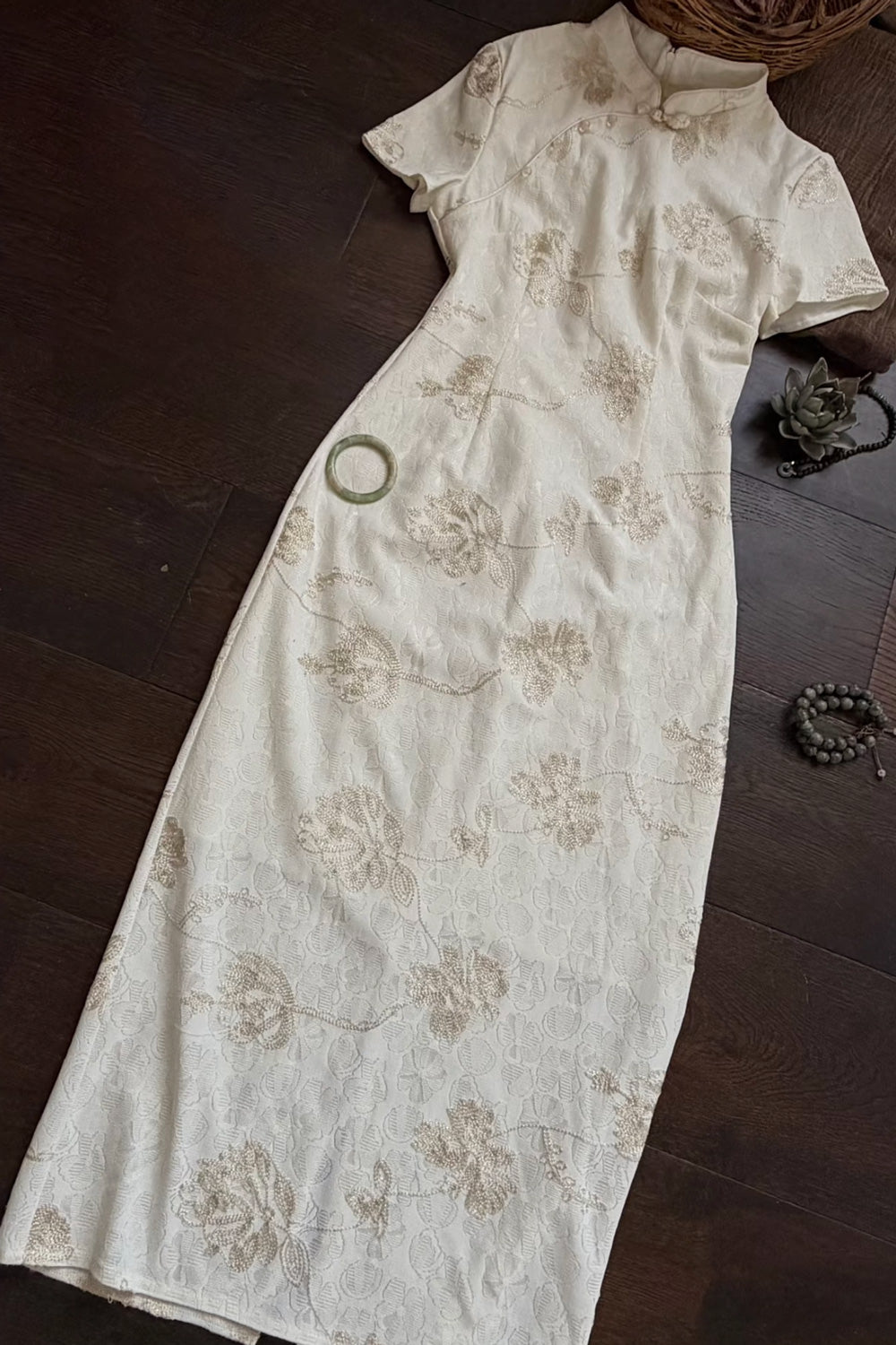 Qipao du hanfu moderne 汉元素 - En dentelle vert d'eau - HanWen Shop