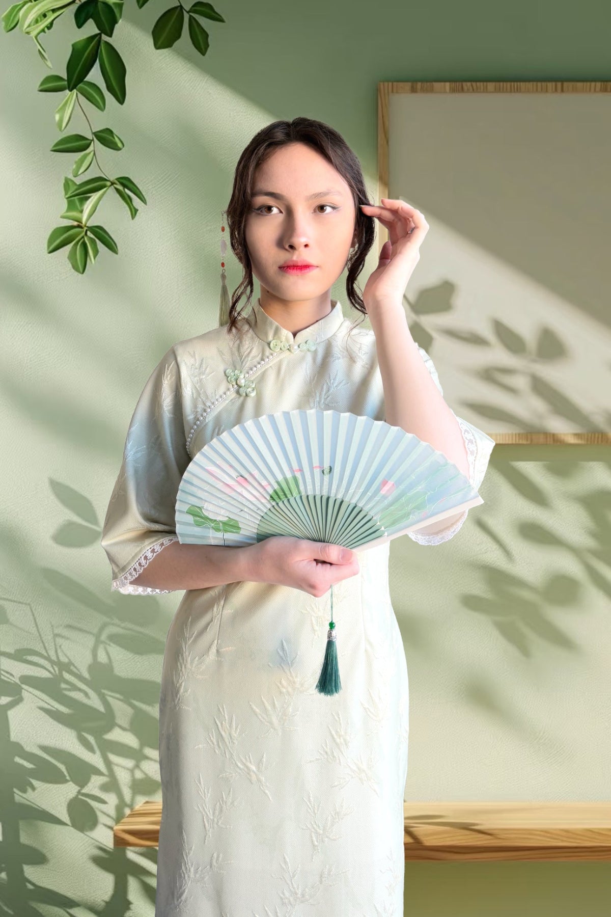 Qipao du hanfu moderne 汉元素 - En dentelle vert d'eau - HanWen Shop