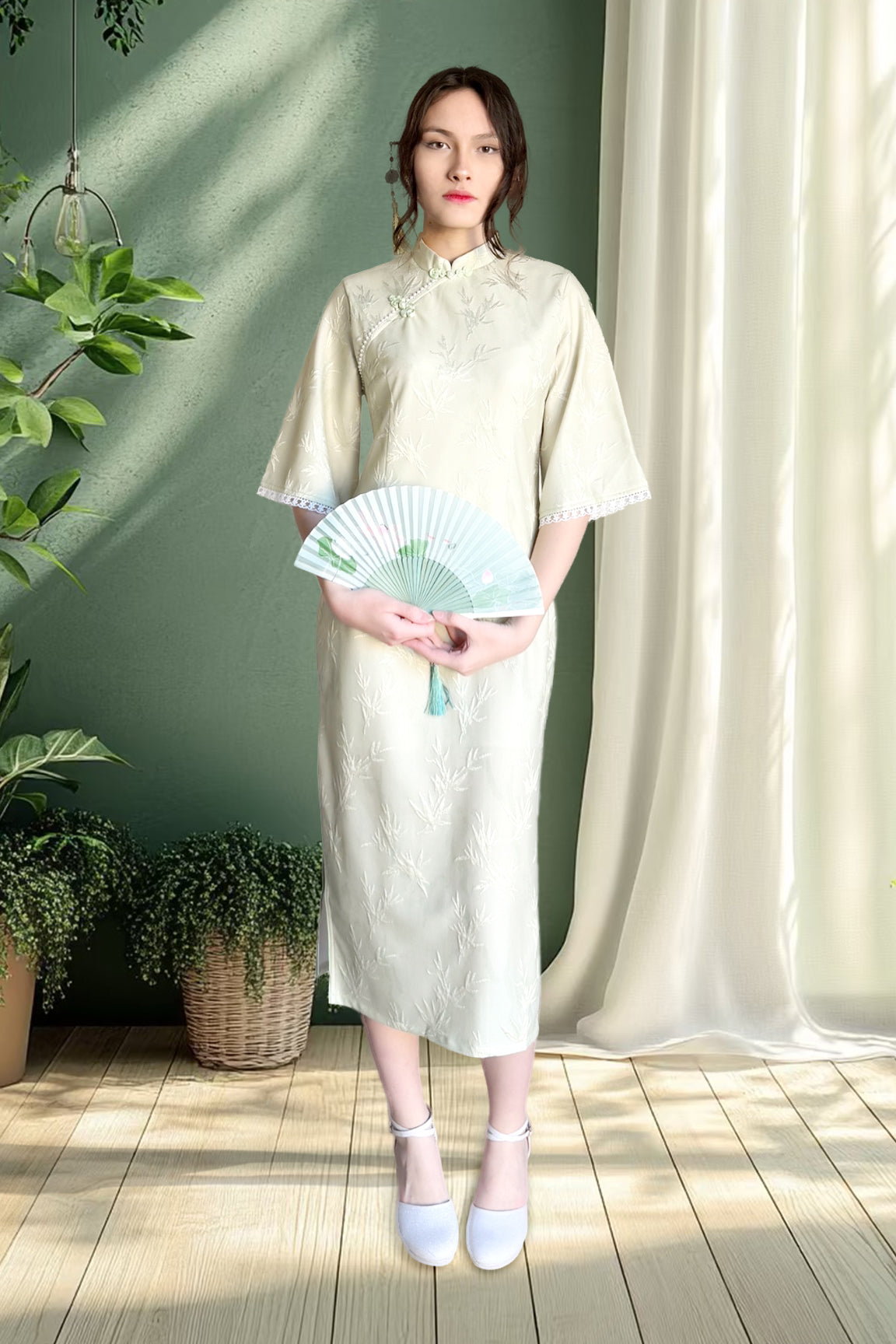 Qipao du hanfu moderne 汉元素 - En dentelle vert d'eau - HanWen Shop