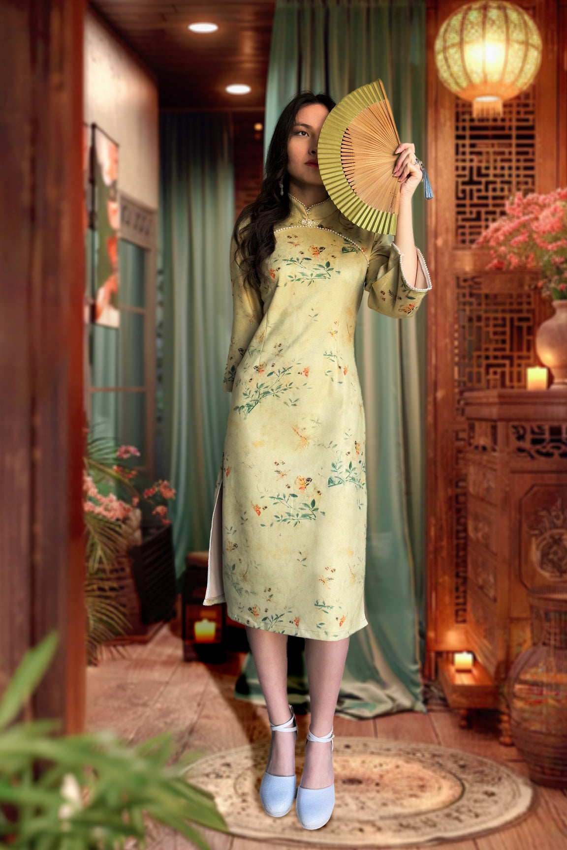 Qipao du hanfu moderne 汉元素 - En suédine jaune - HanWen Shop