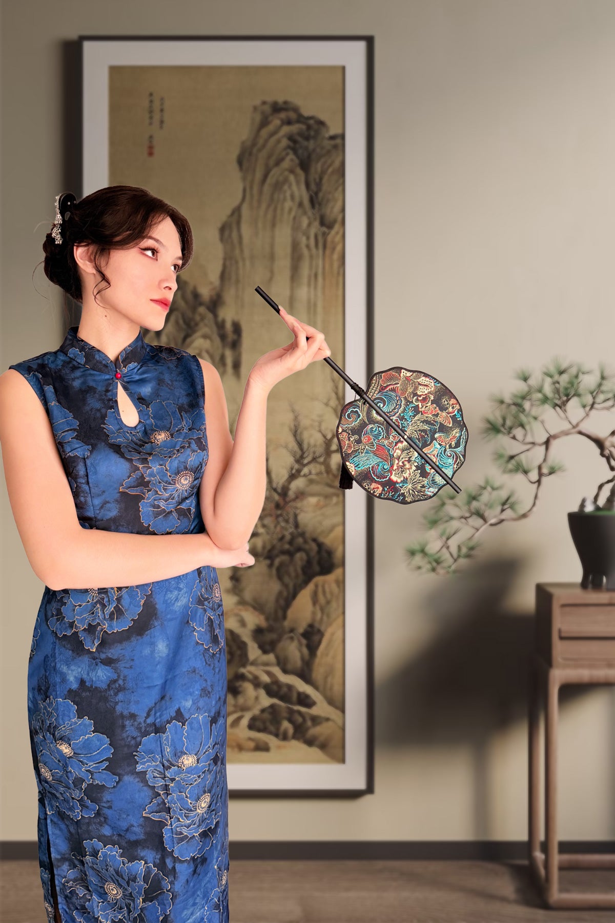 Qipao du hanfu moderne 汉元素 - bleu sans manches - HanWen Shop