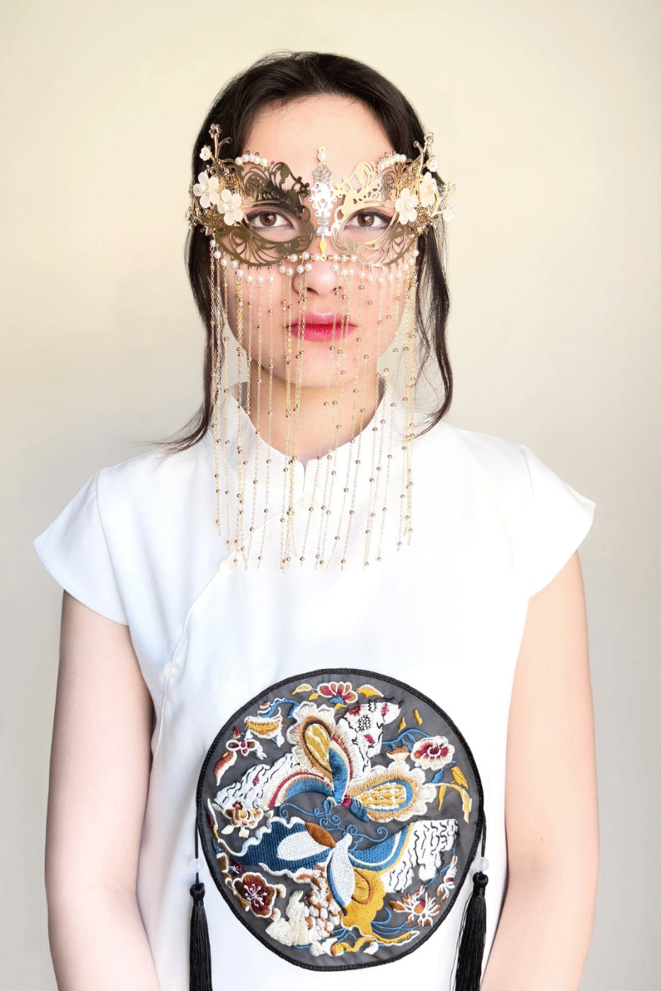 Masque à franges - Fleurs perlées - HanWen Shop