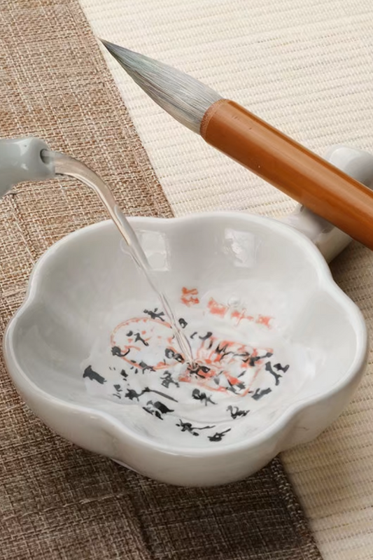 Récipient à encre chinoise traditionnelle en forme de fleur - Mo Die - HanWen Shop