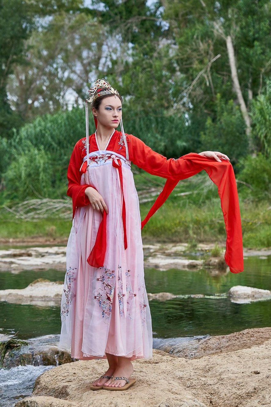 Ensemble Hanfu de la Dynastie Tang 唐 - Robe "Qixiong Ruqun" pivoine et phénix - HanWen Shop