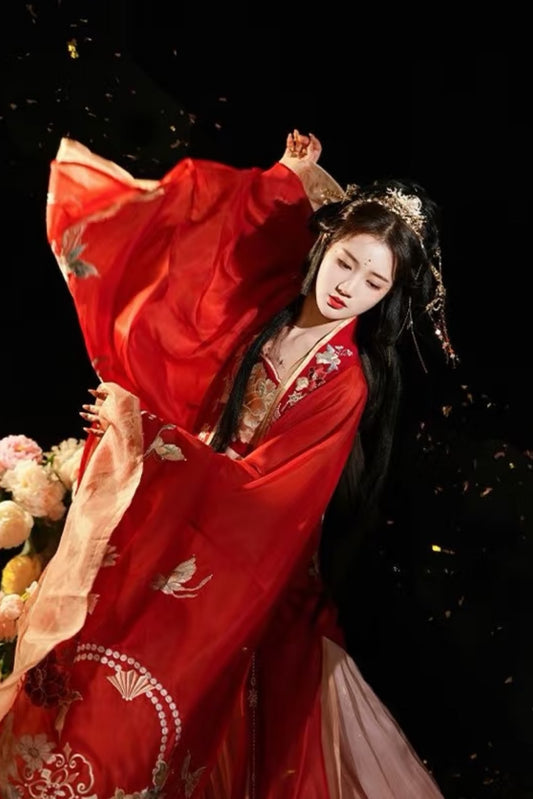 Ensemble Hanfu de la Dynastie Tang 唐 - Robe "Qixiong Ruqun" pivoine et phénix - HanWen Shop