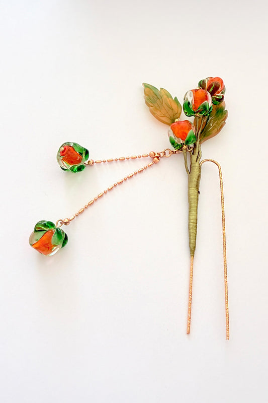 Épingle à cheveux en ondulée U - Les fruits de kaki - HanWen Shop