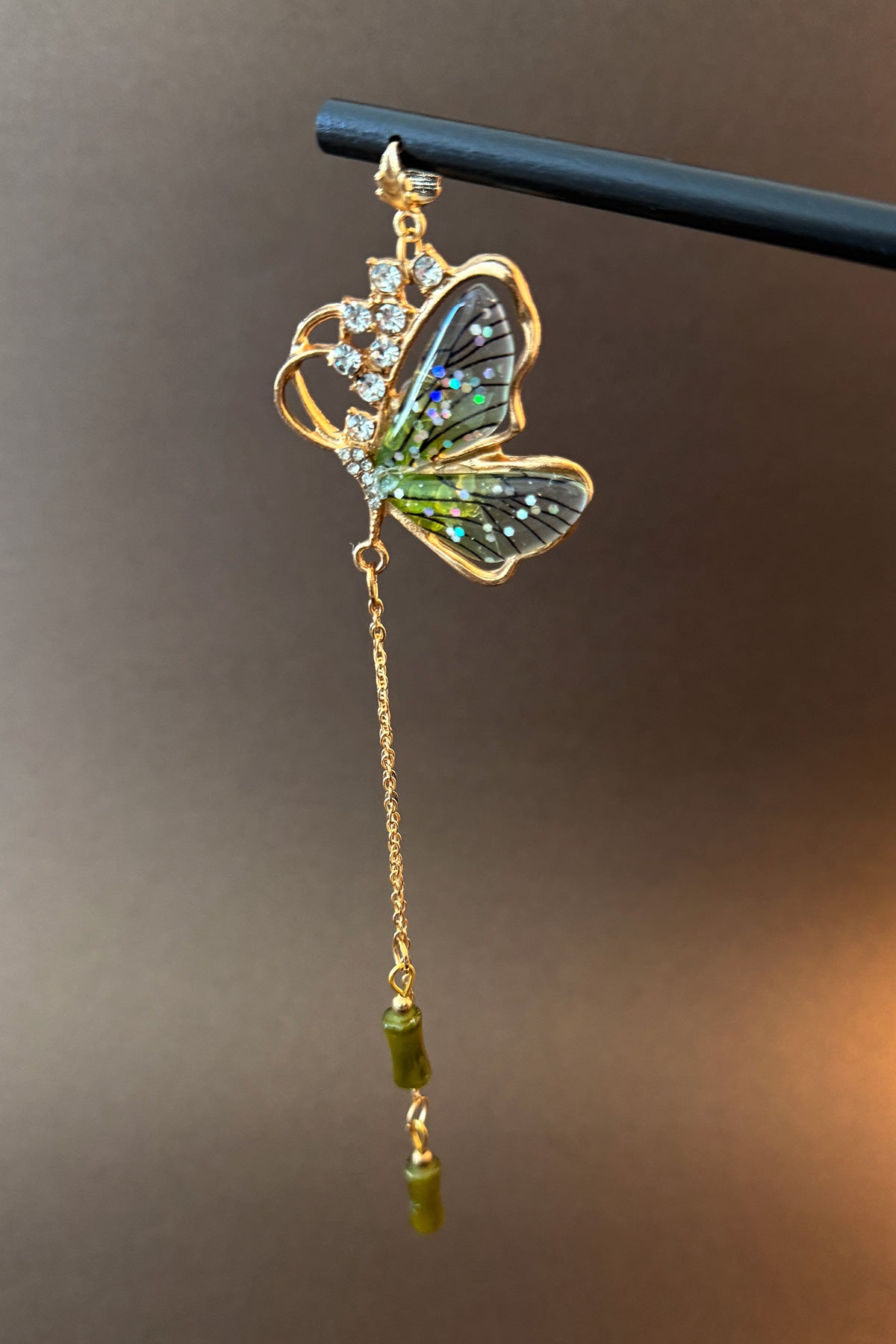 Épingle à cheveux en bois - Pendentif vert - HanWen Shop