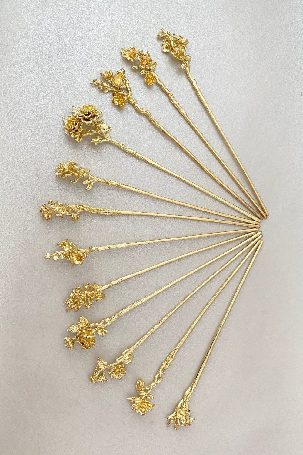 Épingle à cheveux dorée - Les fleurs de douze mois de l'année - HanWen Shop