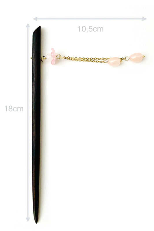Épingle à cheveux en bois - Fleur rose - HanWen Shop