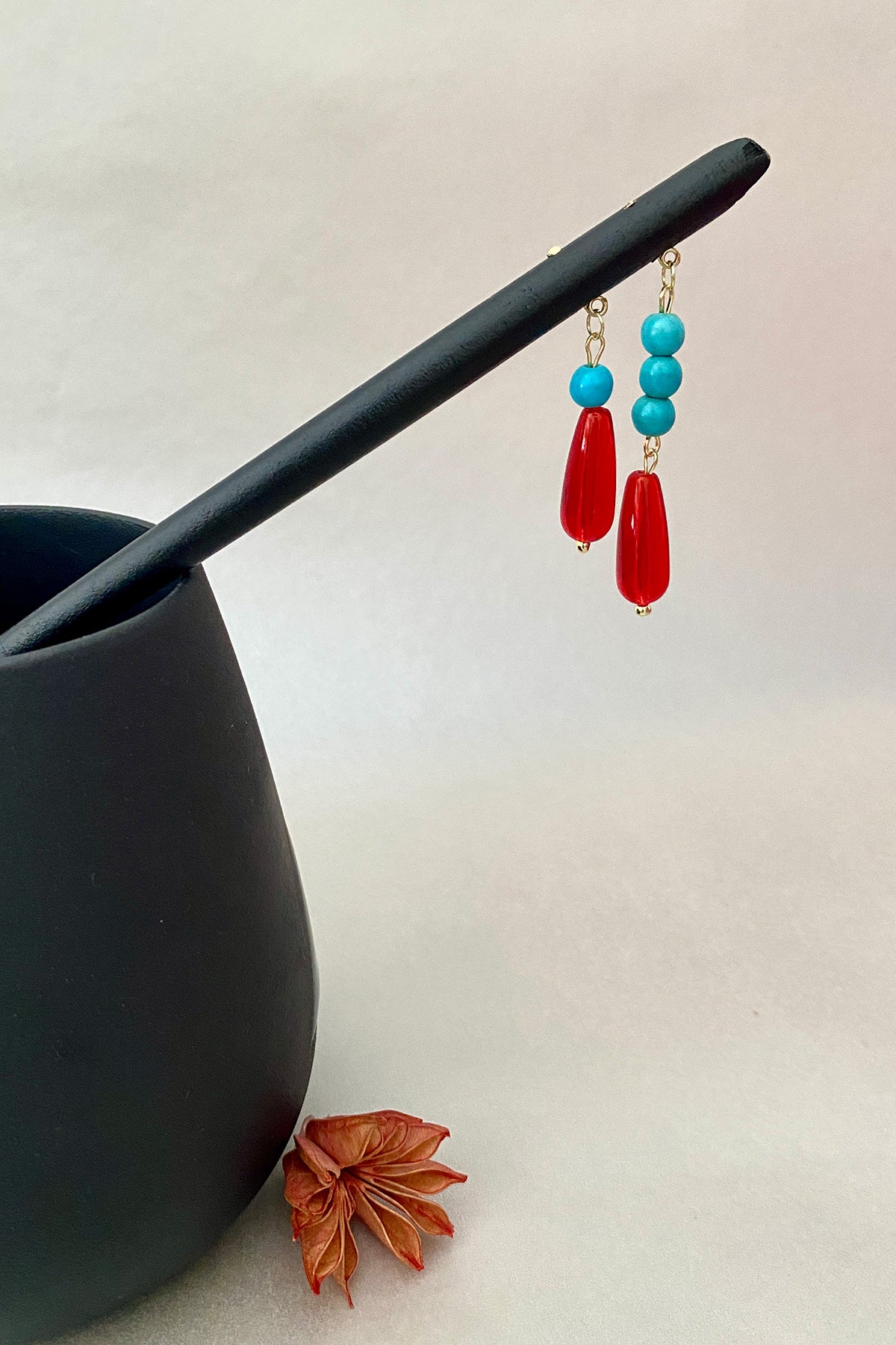 Épingle à cheveux en bois - Rouge et bleu - HanWen Shop