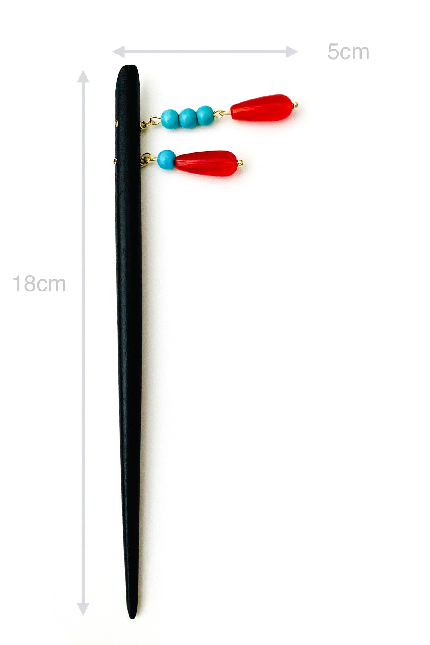 Épingle à cheveux en bois de style chinois rétro avec pendentif des perles rouges en forme de goutte d'eau - HanWen Shop