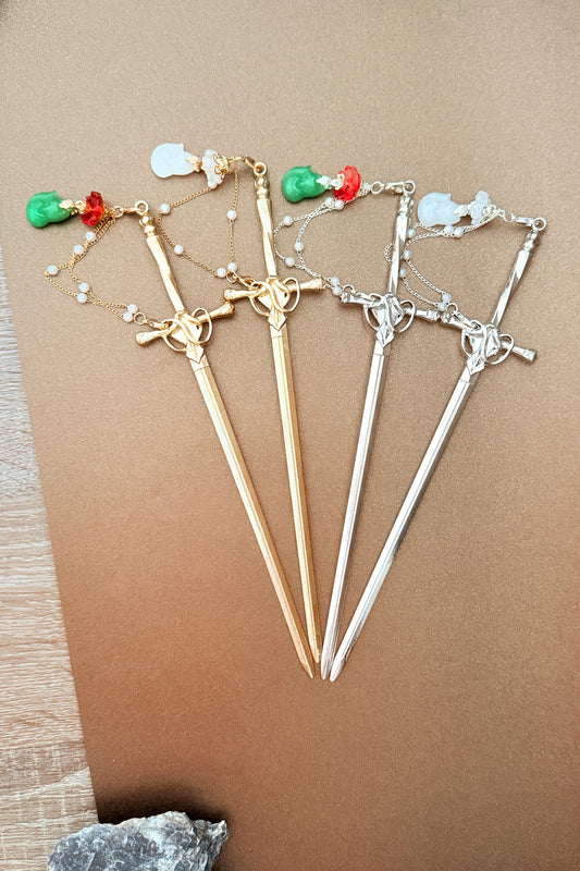 Épingle à cheveux en forme d'épée fait main - Petit Renard - HanWen Shop