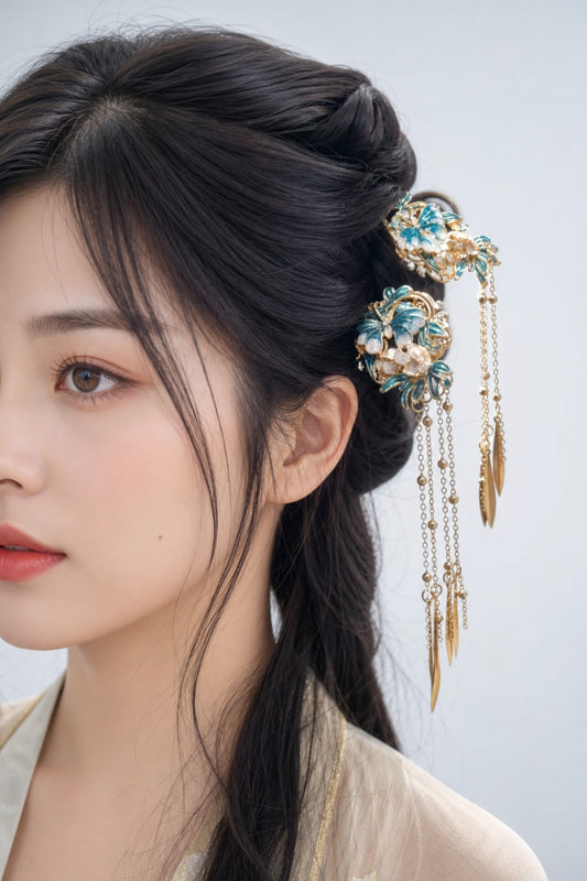 Épingle à cheveux en ondulée U - Émail bleu -HanWen Shop