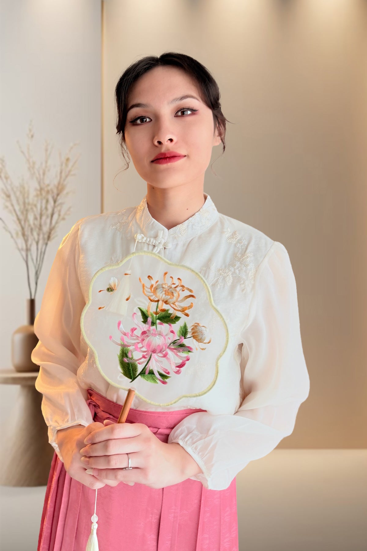 Éventail de soie - En huit pétales - HanWen Shop