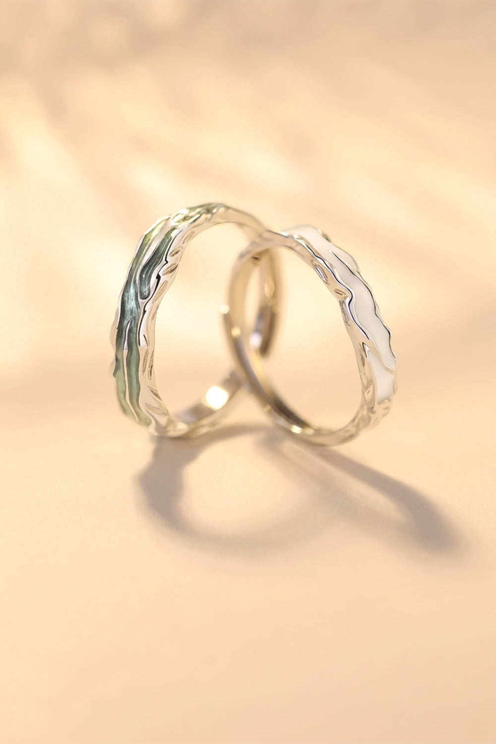Bagues de Couple en Argent & Émail - Roseaux et Rosée du Matin - HanWen Shop