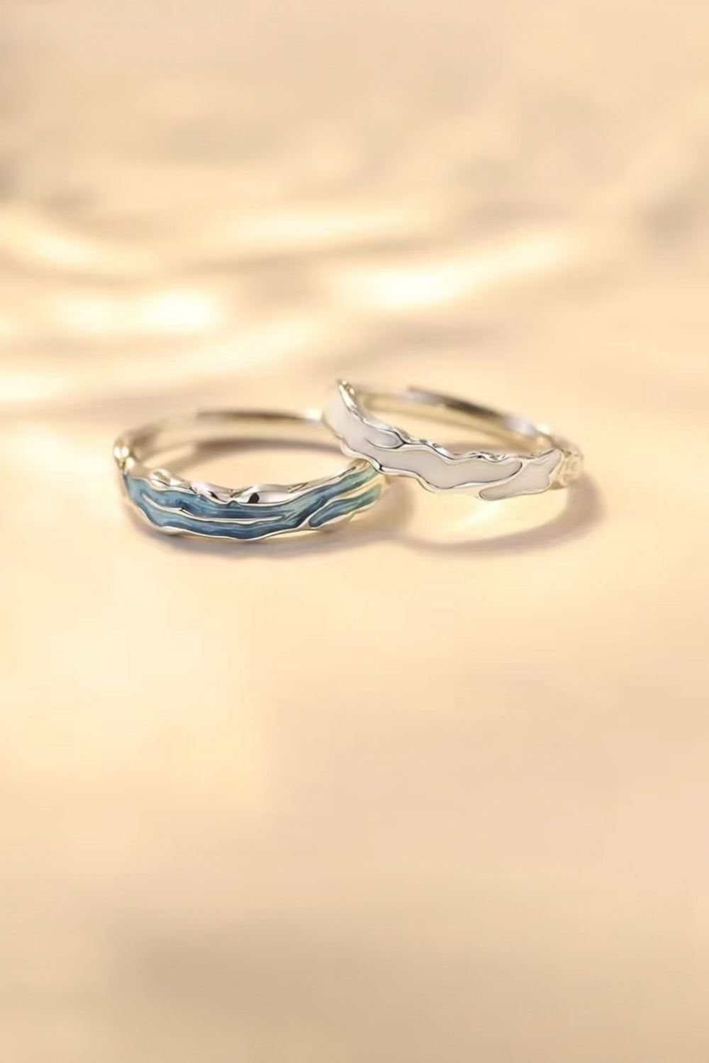 Bagues de Couple en Argent & Émail - Roseaux et Rosée du Matin - HanWen Shop