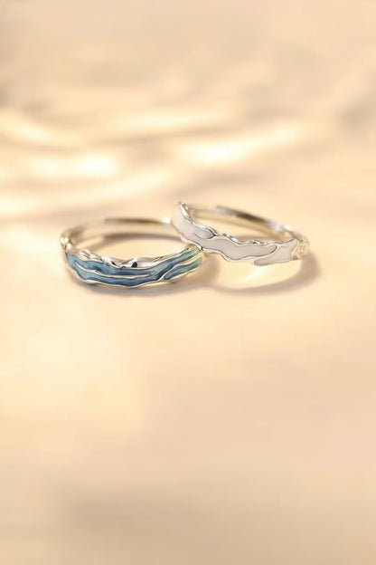 Bagues de Couple en Argent & Émail - Roseaux et Rosée du Matin - HanWen Shop